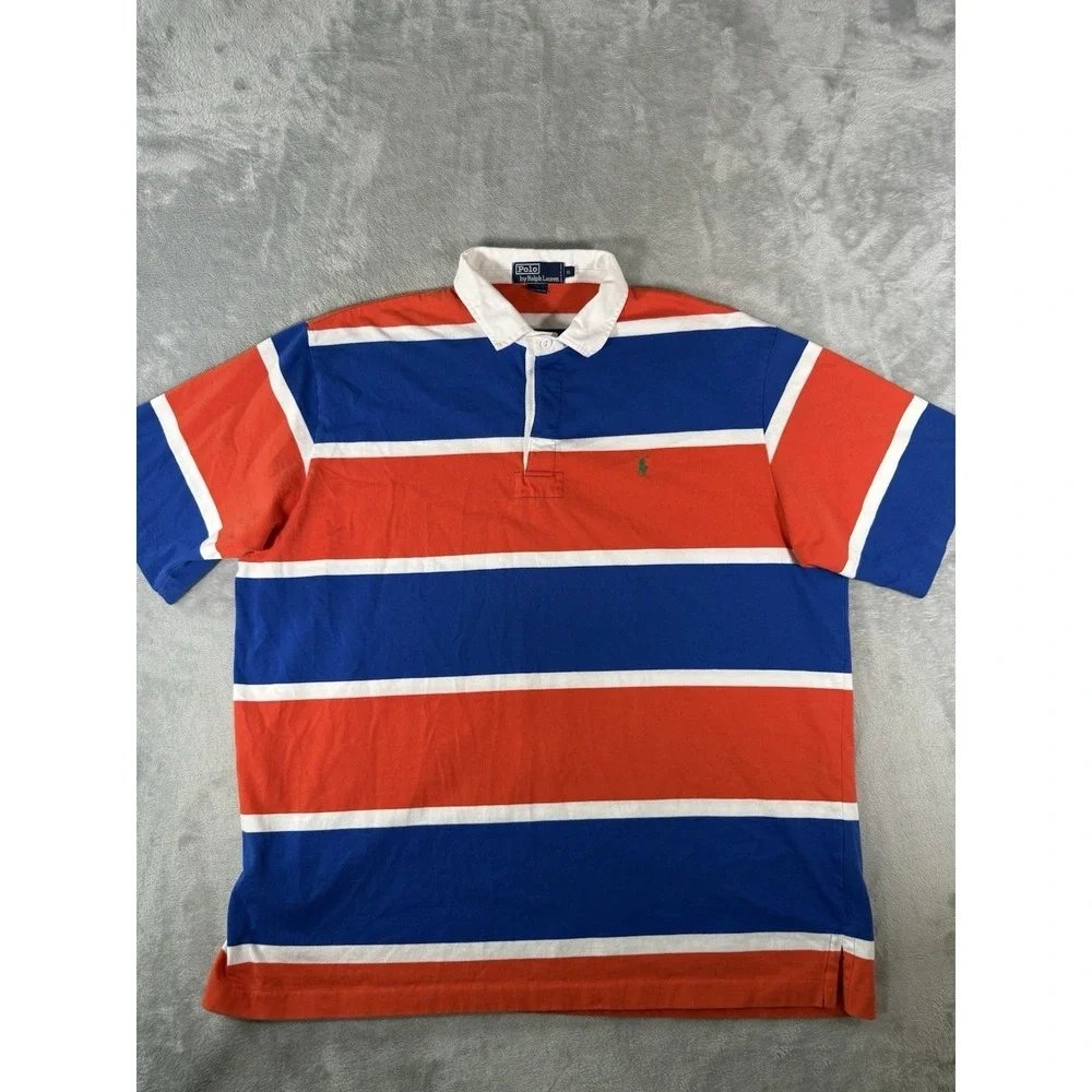 Polo Ralph Lauren Shirt Mens XL Orange Blue White Striped Polo Color Block